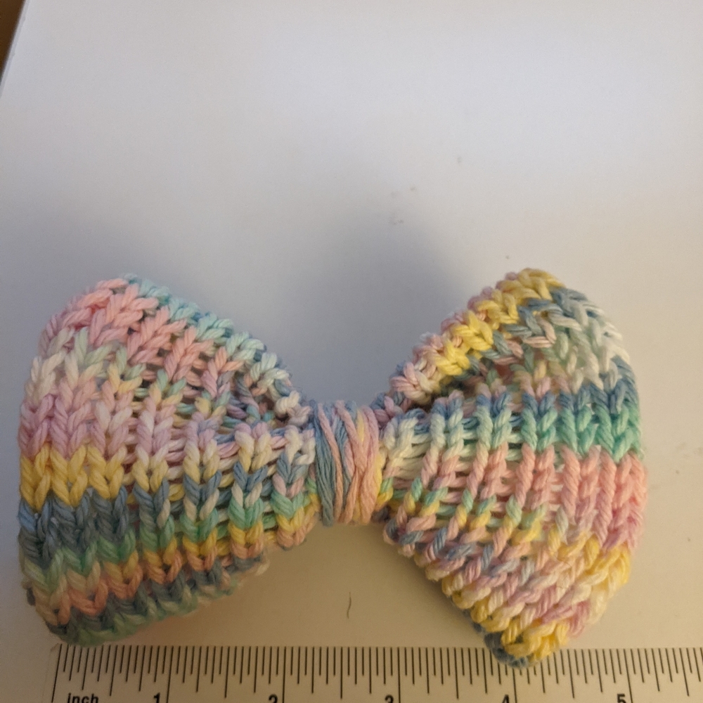 Unique Handcrafted Knit Hair Bow, cotton yarn w/ clip, Made in USA